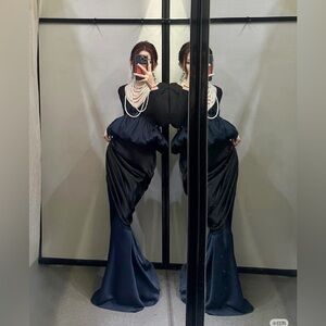 Zara Navy Blue Ruched Blouse